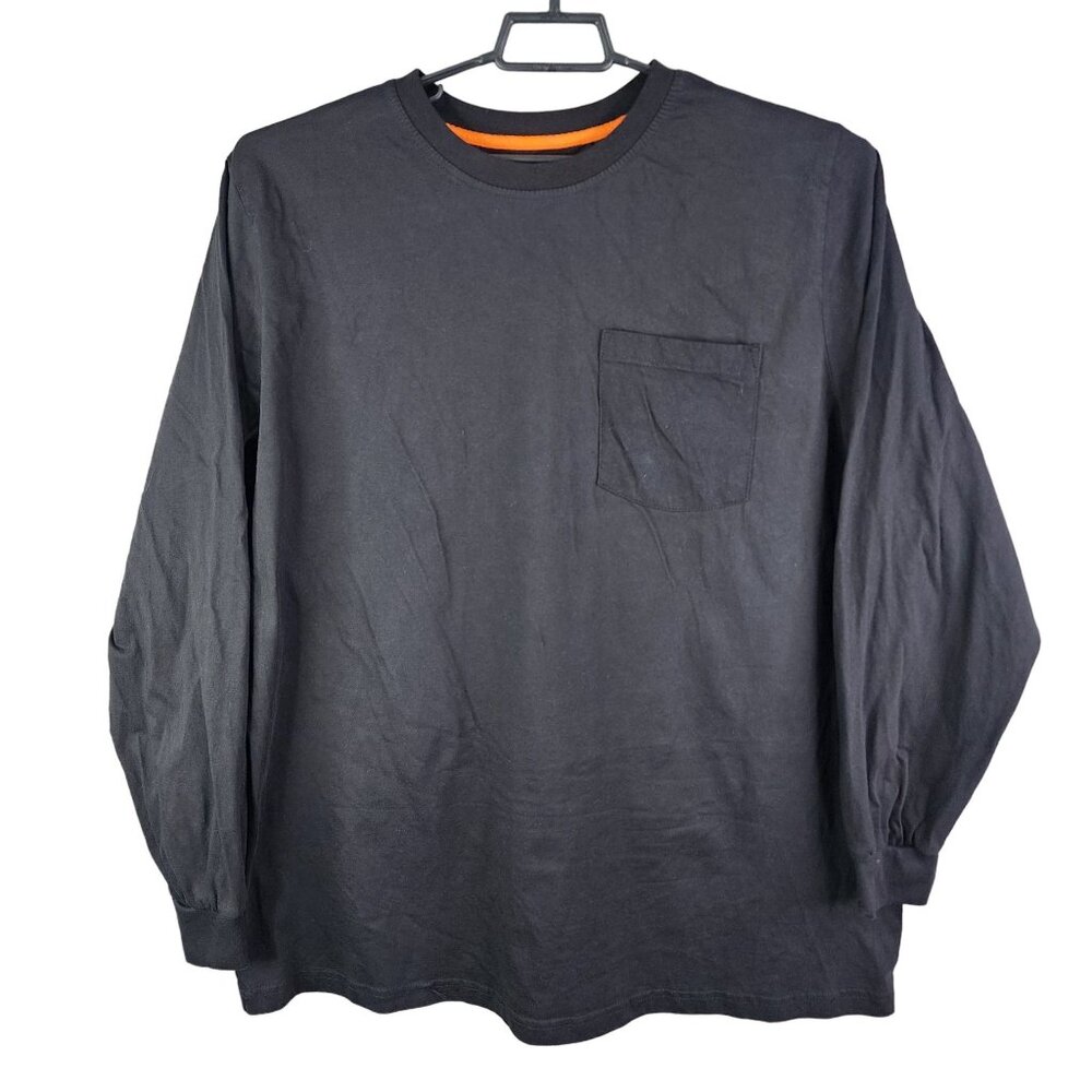 Mens Black Pocket Shirt Long Sleeve Large And In Charge Crew Neck Size 2XL
